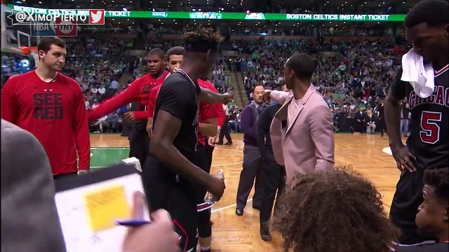 Rajon Rondo Coaching in the Bulls Huddle Bulls vs Celtics Game 5 April 26, 2017 NBA Playoffs