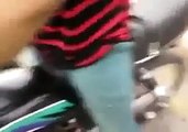 girl riding heavy bike