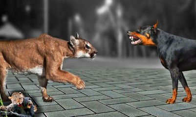 Puma brutally attack a Doberman dog in the yard