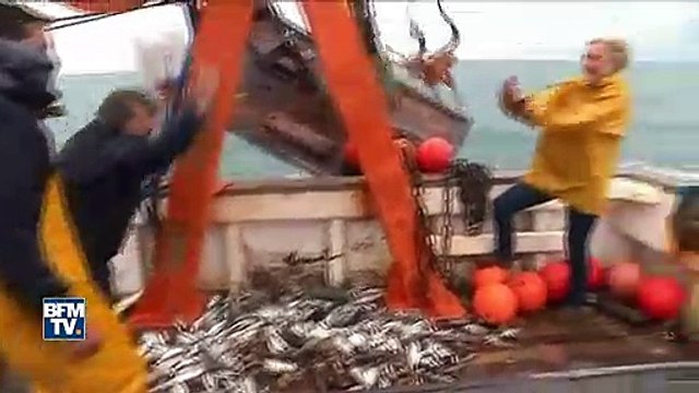 Gilbert Collard lance un poulpe à Marine Le Pen sur un bateau de pêche