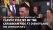 Johnny Depp climbs aboard the Pirates of the Caribbean ride at Disneyland