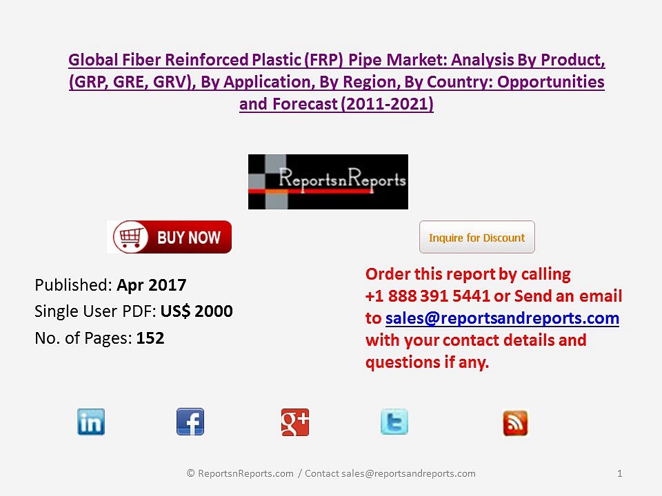 Fiber Reinforced Plastic (FRP) Pipe Market 2016 Trends, Opportunities and Forecasts by 2021