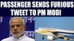 Jet Airways flight diverted, passenger sends furious tweet to PM Narendra Modi | Oneindia News