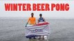 Winter Beer Pong in Cayuga Lake