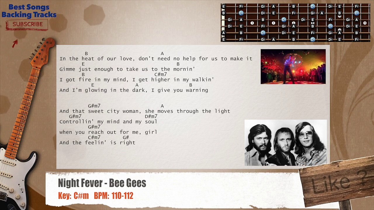 Night Fever - Bee Gees Guitar Backing Track with chords and lyrics