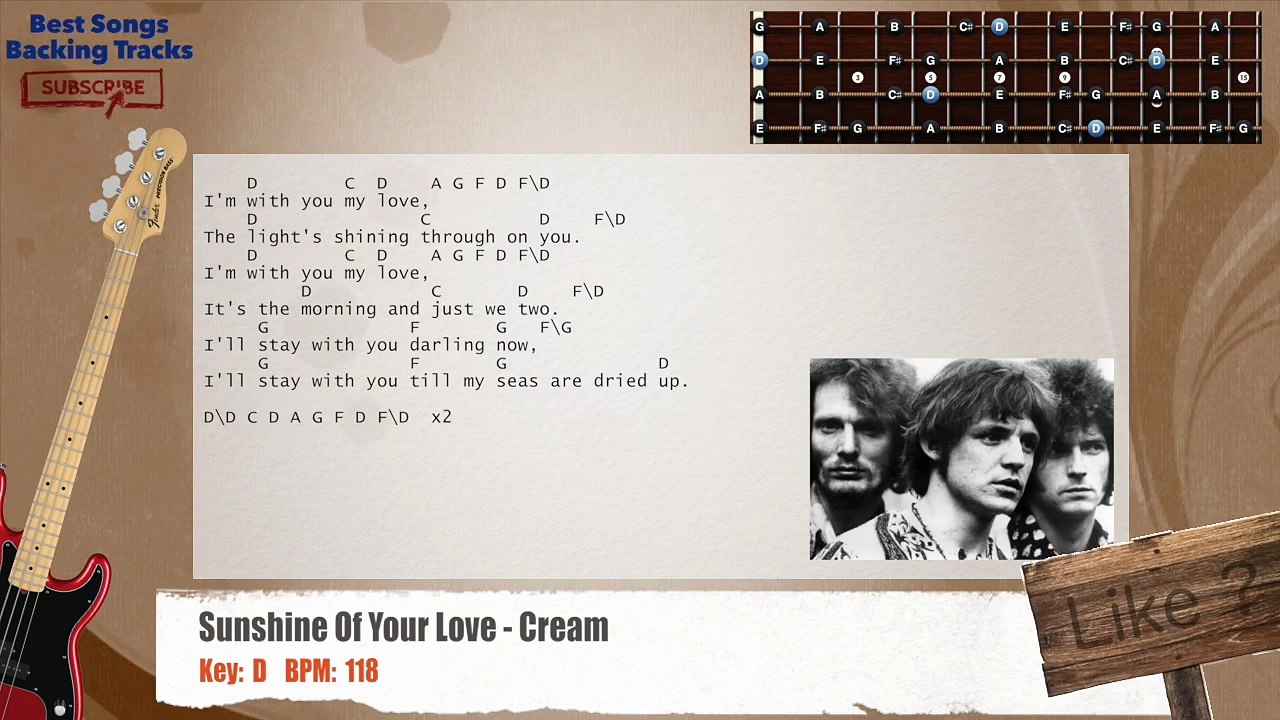 Sunshine Of Your Love - Cream / Clapton Bass Backing Track with chords and lyrics
