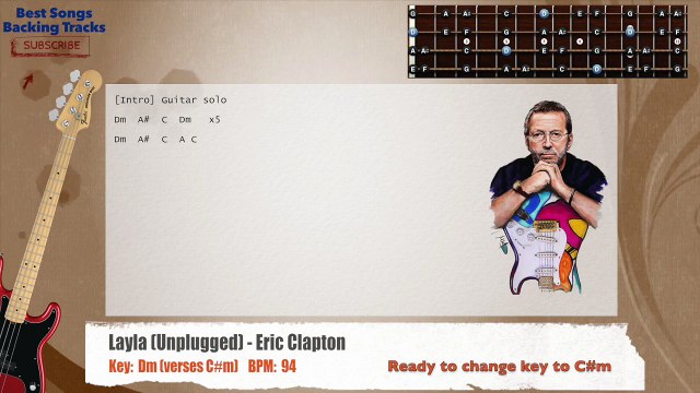 Layla (Unplugged) - Eric Clapton Bass Backing Track with chords and lyrics