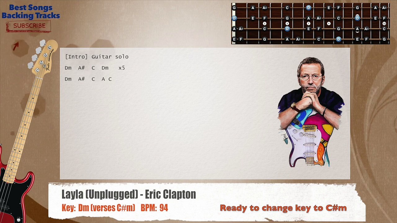 Layla (Unplugged) - Eric Clapton Bass Backing Track with chords and lyrics