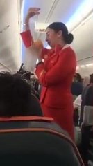 Football Fans distracting the air hostess during safety announcement