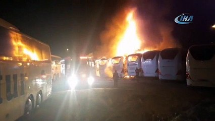 Bursa'da yolcu otobüsleri alev alev yandı
