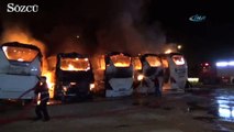 Yolcu otobüsleri alev alev yandı