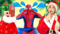 Frozen Elsa Bad Santa Attack! Spiderman Toys w- Maleficent Christmas Edition Superhero IRL