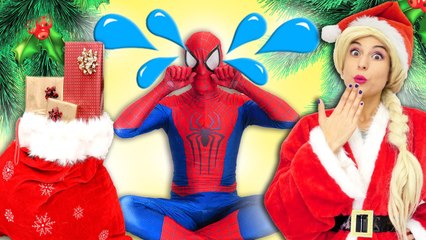 Frozen Elsa Bad Santa Attack! Spiderman Toys w- Maleficent Christmas Edition Superhero IRL