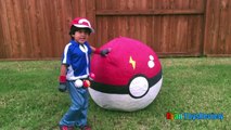 GIANT EGG POKEMON GO Surprise Toys Opening Huge PokeBall Egg Catch Pikachu In Real Life ToysReview-XrD