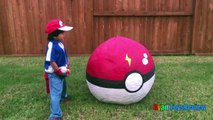 GIANT EGG POKEMON GO Surprise Toys Opening Huge PokeBall Egg Catch Pikachu In Real Life ToysReview-XrD5V