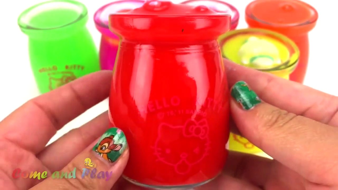 Hello Kitty Slime Surprise Toys Disney Cars Learn Colors Numbers Play Doh Ducks Sea Creature Molds-Un1
