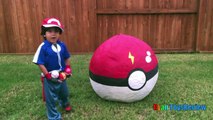 GIANT EGG POKEMON GO Surprise Toys Opening Huge PokeBall Egg Catch Pikachu In Real Life ToysReview-Xr