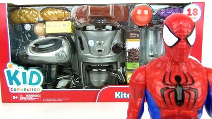 KITCHEN Playset, Making Breakfast ELSA SPIDERMAN In Real Life IRL, Blender, Mixer, Coffee Maker TUYC-Q0AU4xU2Q