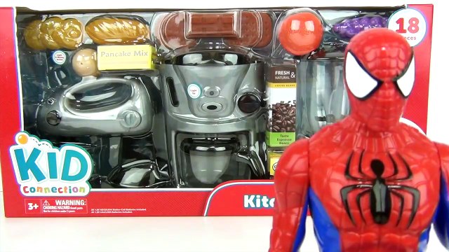 KITCHEN Playset, Making Breakfast ELSA SPIDERMAN In Real Life IRL, Blender, Mixer, Coffee Maker TUYC-Q0AU4xU2Q