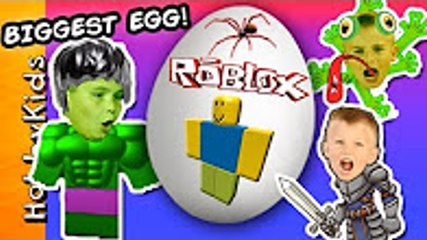 Biggest ROBLOX Egg! Toy Surprises + Video Game Play. Frog Monster Attack SKIT HobbyKidsTV