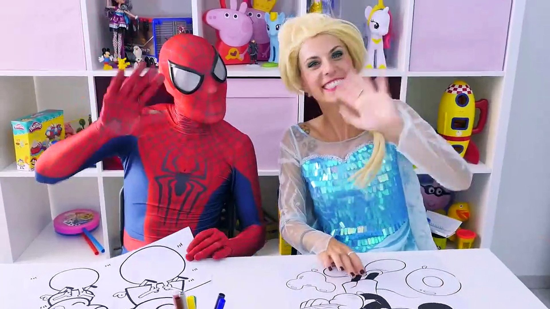 Spiderman vs Frozen Elsa Peppa Pig & Mickey Mouse Drawing Challenge - Play  Doh Ice Cream Creations!-Uws - video Dailymotion