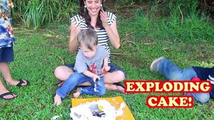 Food Prank GROSS EXPLODING CAKE CHALLENGE April Foods School Lunch Kids Parents Prank BALLOON CAKE-IejO