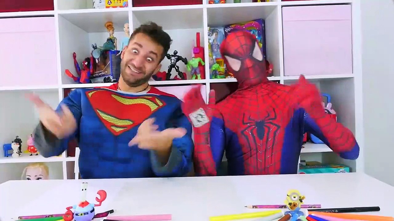 Spiderman vs Superman Drawing challenge w_ Frozen Elsa Play Doh & Superhero Prank in Real Life-1t
