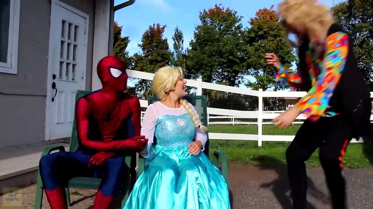 Spiderman EVIL SURPRISE! w_ Frozen Elsa Maleficent Joker Girl Spidergirl Ariel! Superheroes IRL  -)-47M