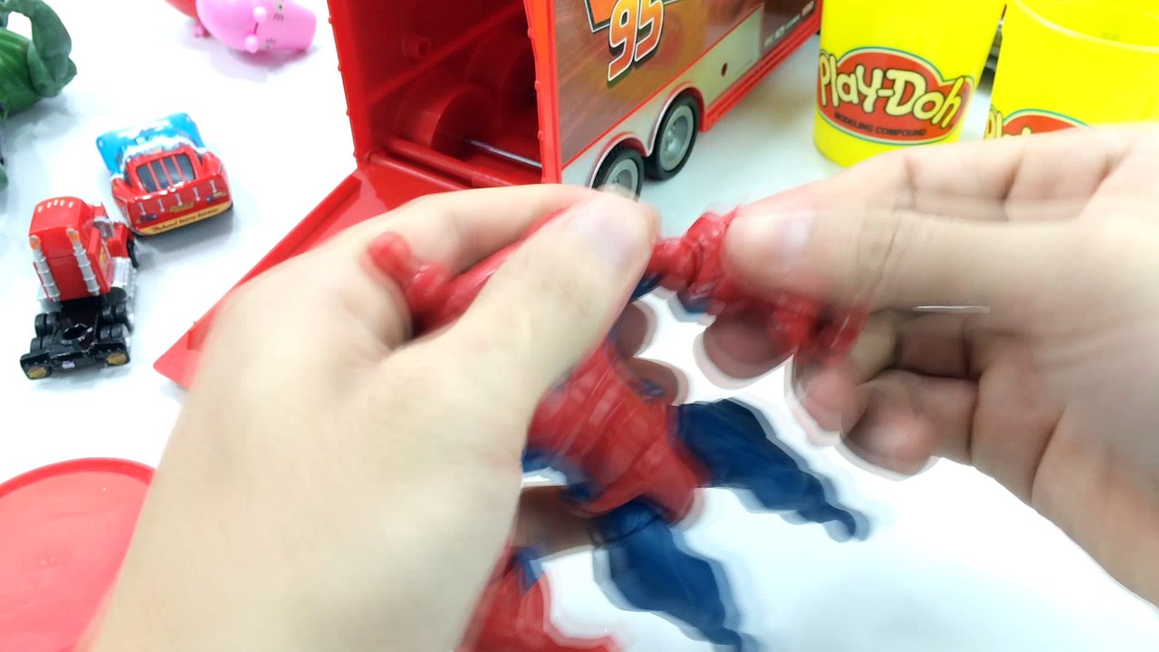 #COLOR McQueen Truck with Hulk and Play Doh for Children - Spiderman and Finger Family Song