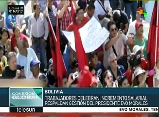 Télécharger la video: Trabajadores bolivianos aplauden incremento salarial aprobado por Evo