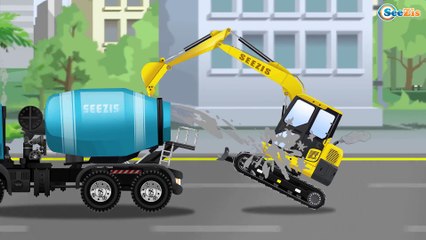 Excavator, Truck, Bulldozer and Crane in Trucks City | Kids Animation Cars Cartoon for children