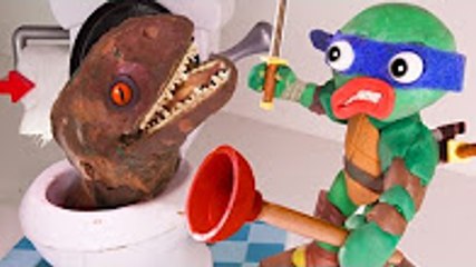 Toilet Dinosaur TMNT Leonardo Superhero Stop Motion Play Doh Poop