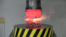 EXPERIMENT Glowing 1000 degree HYDRAULIC PRESS 100 TON vs 100 FIRECRACKERS