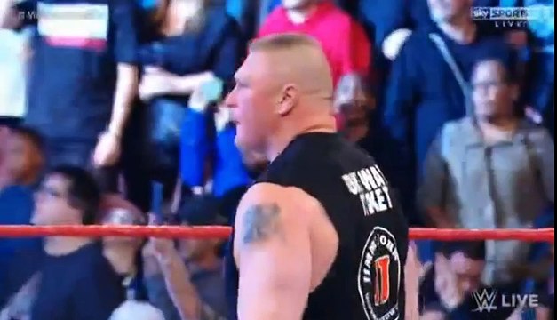 Goldberg spears Brock Lesnar before Wrestlemania 33 - WWE RAW March 27 2017
