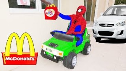 SPIDERMAN MCDONALDS DRIVE THRU Giant Spider Prank! w/ Happy Meal Hulk Joker Venom in Real Life