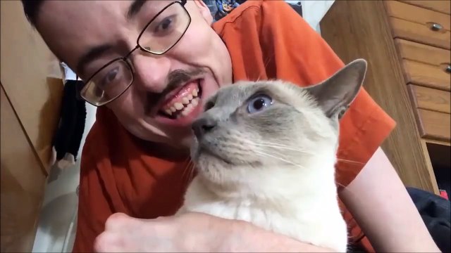 Ce taré nettoie son chat à coup de langue et le matou n'aime pas trop ça