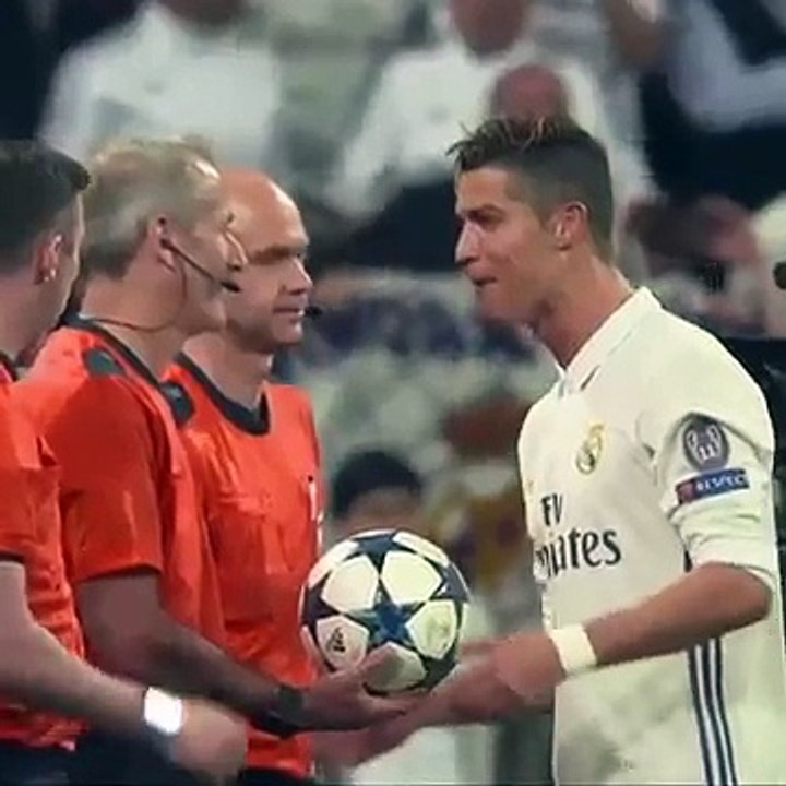 Martin Atkinson shakes Cristiano Ronaldo's hand after scoring a hat-trick