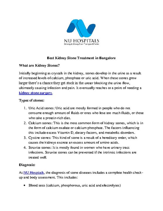 Best Kidney Stone Treatment in Bangalore - NU_Hospitals
