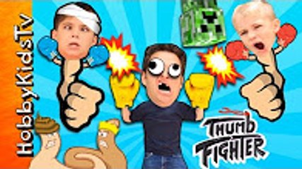 Thumb Fighter Skit + iPhone App Game! Battle In Real Life, Funny Grandma KO HobbyKidsTV