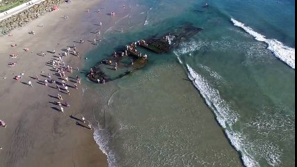 Recent storms unveil ancient ship wreckage on California beach