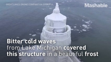 This frozen lighthouse looks like a fairytale castle