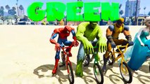 COLOR BMX and JETSKI JUMP! w/ superheroes for kids and babies   FUN Learn colors!