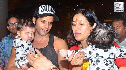 Karanvir Bohra Spotted With Twin Daughters At Airport