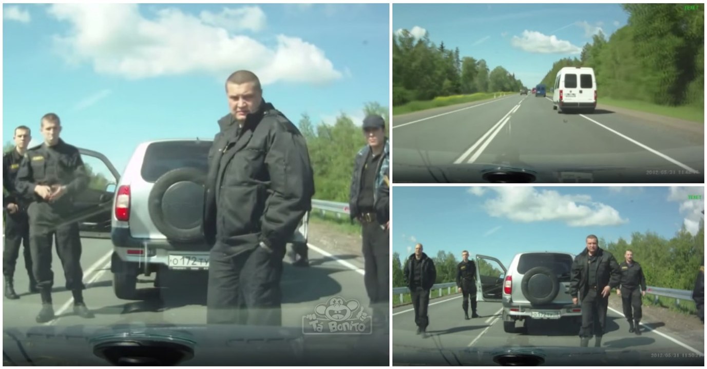 Polícia de choque russa lida mal com ultrapassagem de condutor e parte logo para o confronto... WTF!