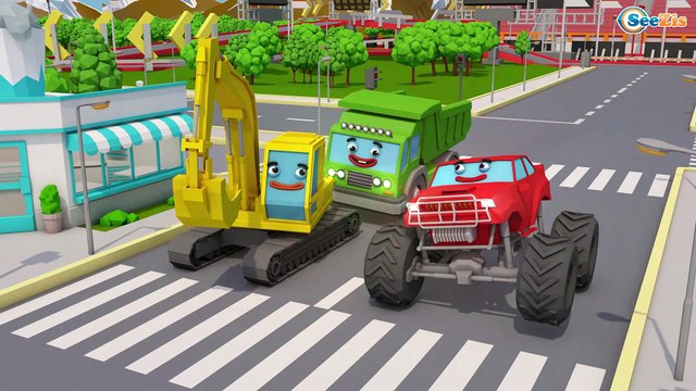 Buldozer Colors for Kids - Cars & Trucks 3D Animation in Colorful Cartoon Finger Family Song
