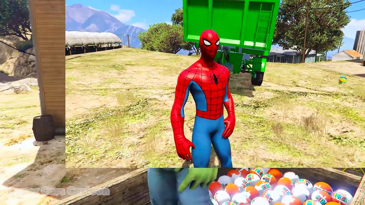 Spiderman and hulk came under storm on Tractor with toys delivery. Cartoon video for kids.