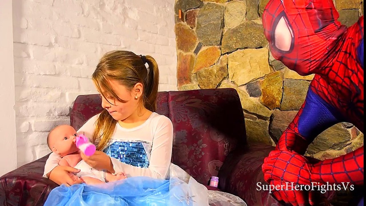 Elsa Frozen Baby with Poop Princess Spiderman Venom Super Hero In Real Life IRL