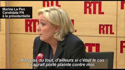 Le Pen ne se sent "pas du tout" visée par la plainte de Macron