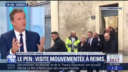 Video herunterladen: Le Pen chahutée à Reims: Dupont-Aignan dénonce des 