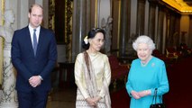 Nobel da Paz Aung San Suu Kyi visita rainha Isabel II